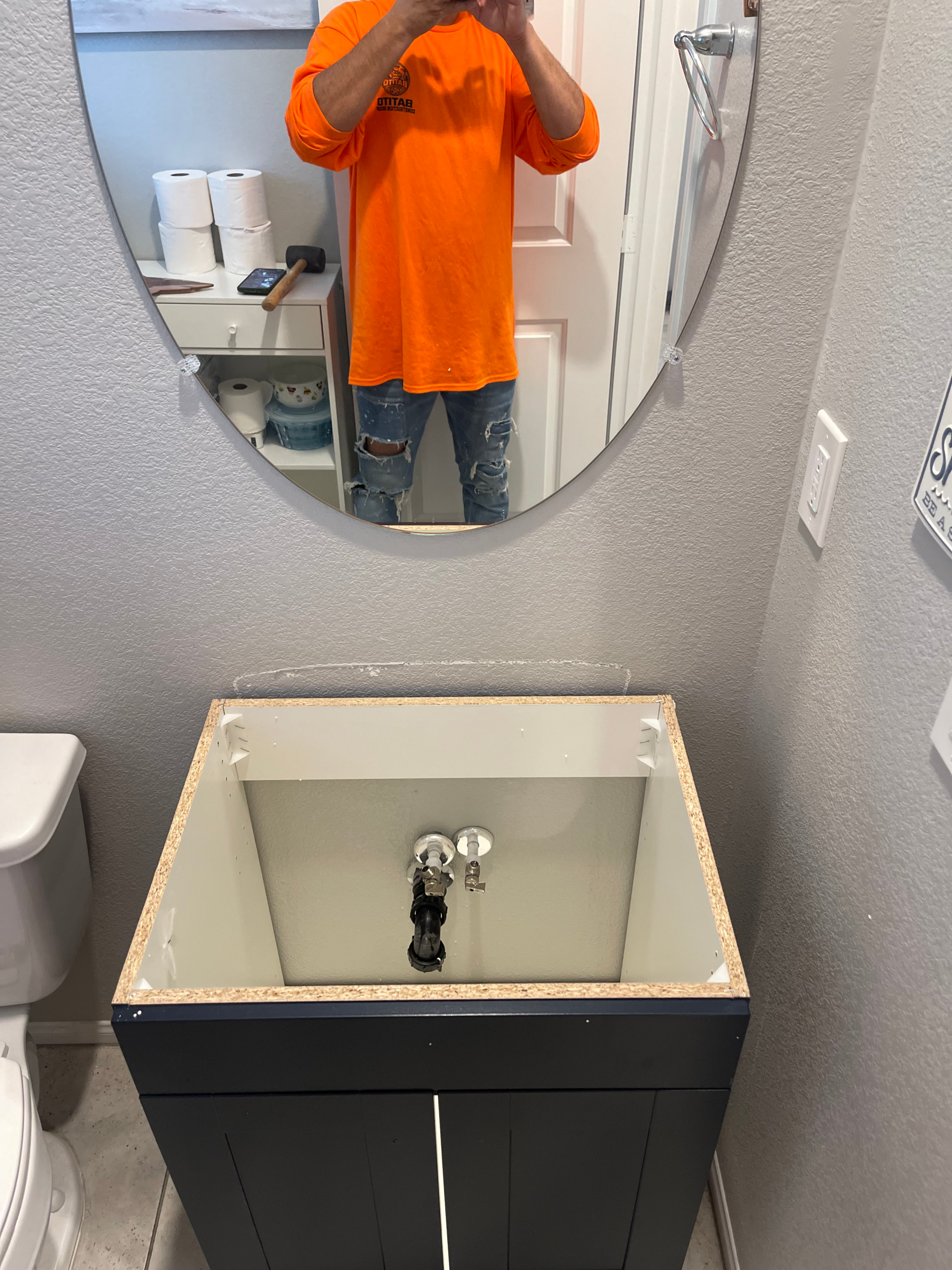 Bathroom vanity replacement and plumbing installation work in progress in Las Vegas