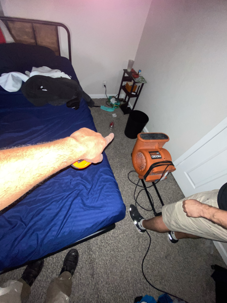 Bedroom carpet and floor water damage inspection in Las Vegas