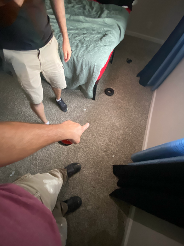 Bedroom flooring and carpet water damage inspection in Las Vegas