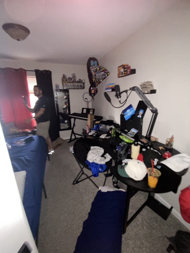 Bedroom water damage inspection in Las Vegas showing interior wall and ceiling conditions