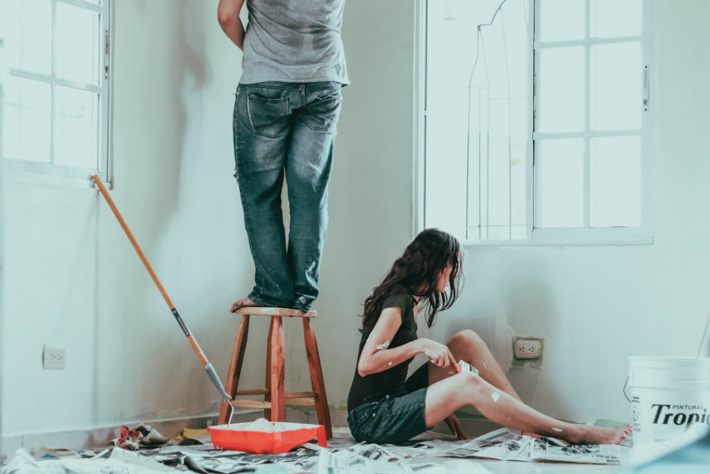 Bright home interior being painted during a Las Vegas home improvement project