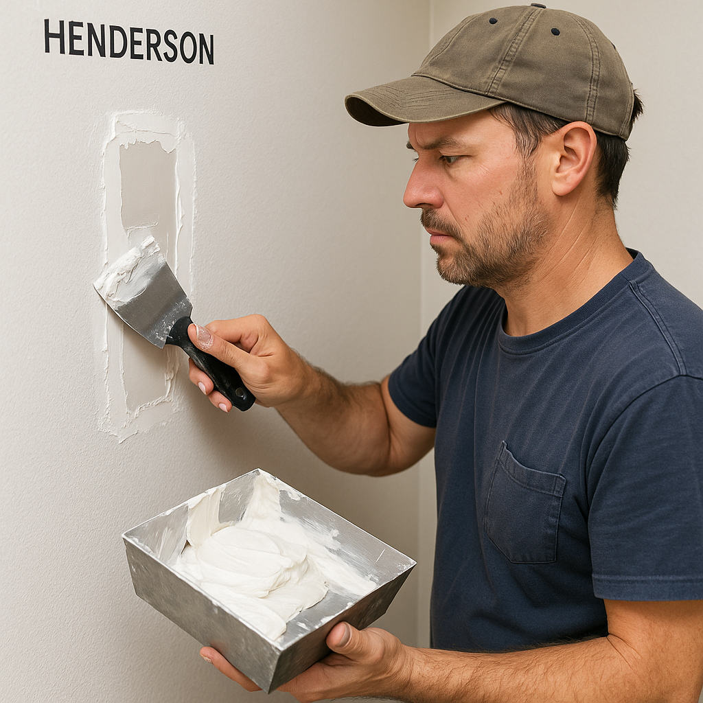Illustration of a worker applying joint compound to a drywall patch